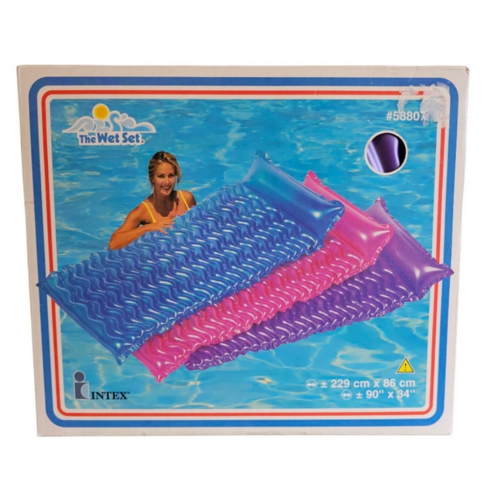 The Wet Set intex Vintage 1998 swim raft blue ripple built in pillow 90"x34"